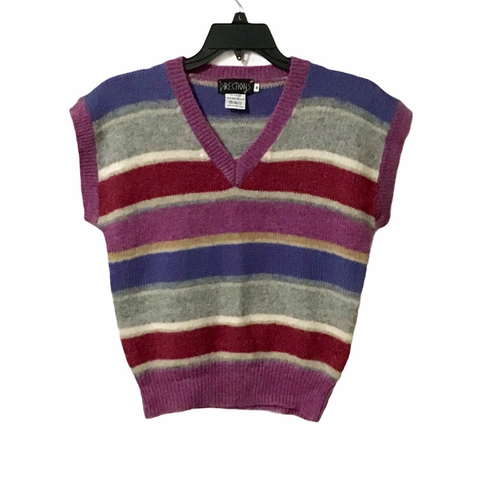 Vintage Multicolor Striped V-Neck Sweater